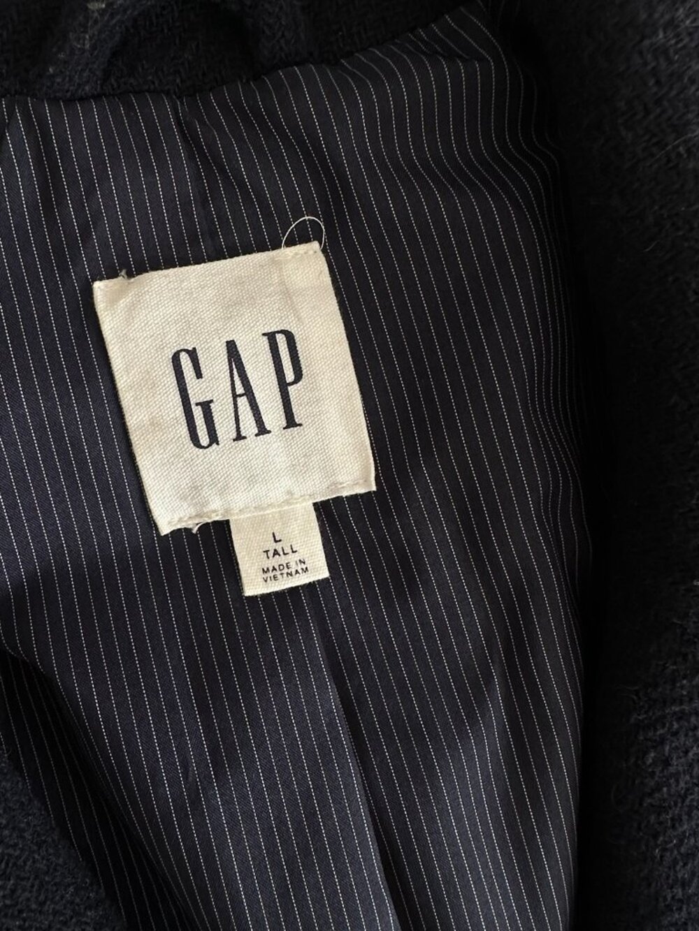 GAP Men’s Wool Blend Navy Topcoat Overcoat Large Tall L Tall - Picture 8 of 12
